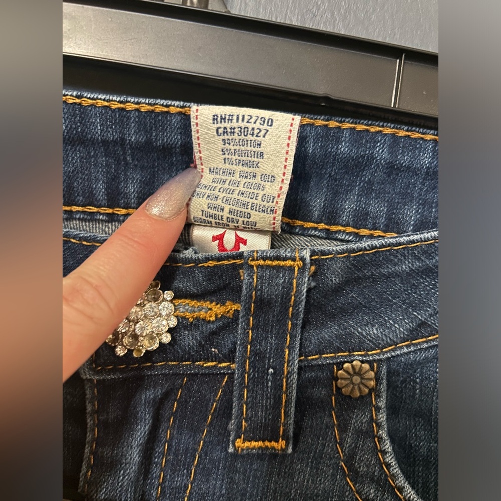 Vintage True Religion Becky Bootcut Women’s Jeans 31 Blue Custom Buttons Flap - Picture 8 of 9